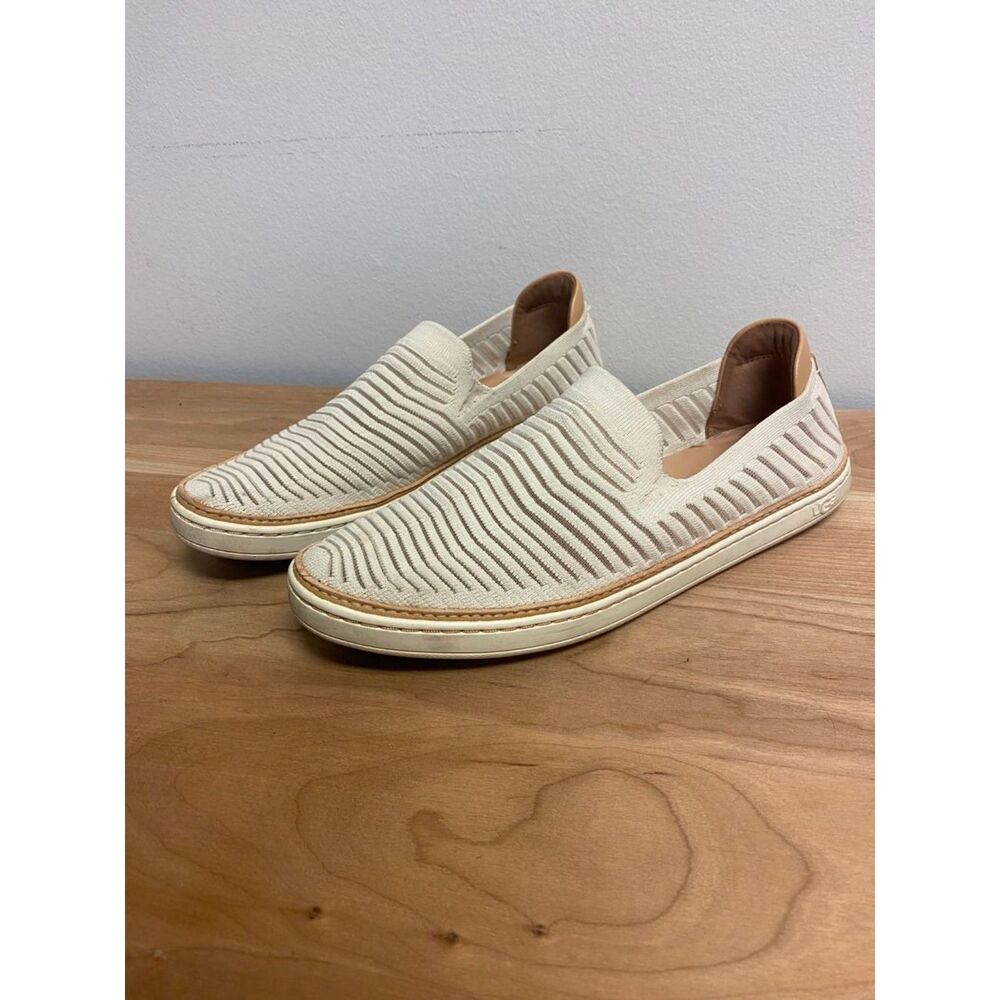 Ugg Sammy Breeze Chevron Slip on Sneakers beige Ivory Rib Knit Sheer Women's 9